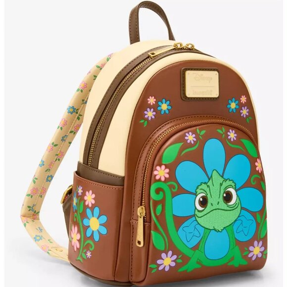 Loungefly Disney Tangled Pascal Mini Backpack Rapunzel Chameleon Floral Bag New - Picture 2 of 4
